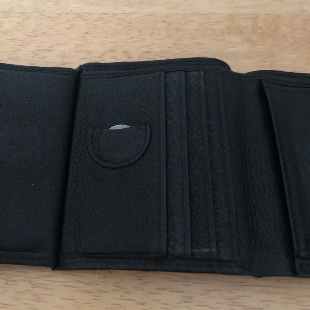 Fossil wallet billfold trifold leather crackled card holder change pocket black